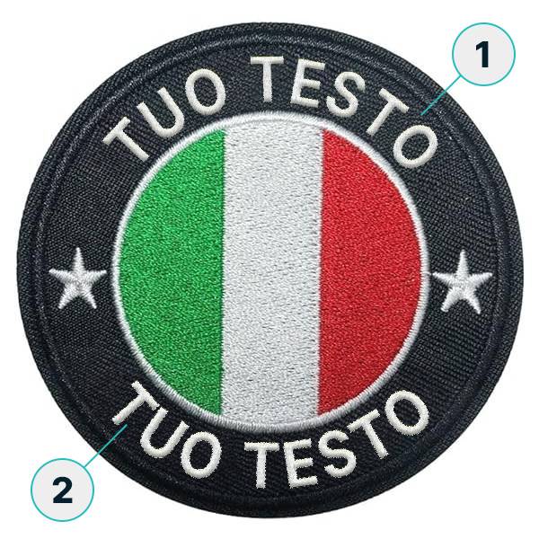 Toppa Patch Nome Militare 2 testi con bandiera Italiana 76mm