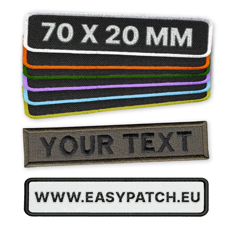 Patch Ricamata con colori e testo personalizzato 70x20 mm